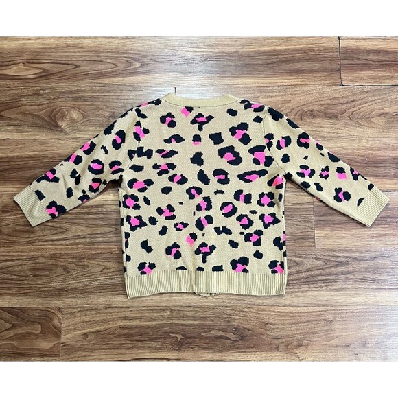 Charlotte Russe Cheetah Leopard Print Cardigan Sweater Button Up Sz M Tan Pink - Picture 9 of 9
